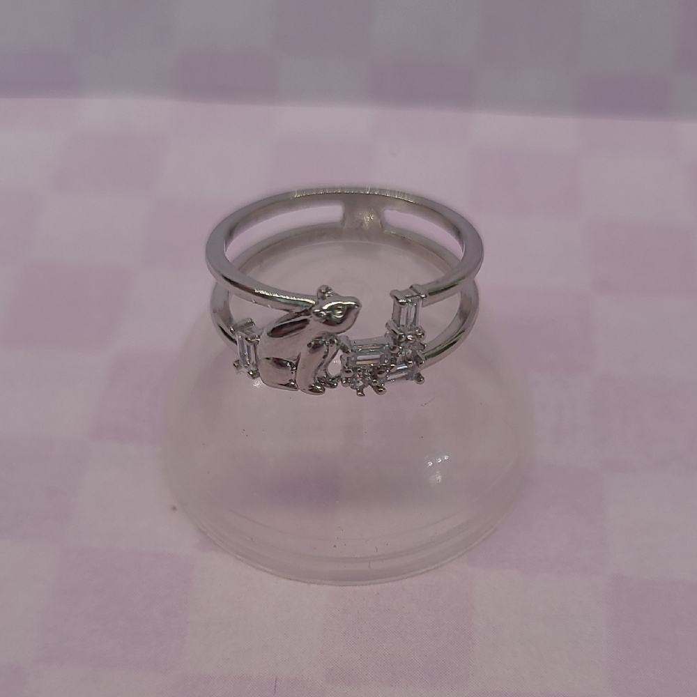 Silver Polar Bear & Crystal Accent Ring